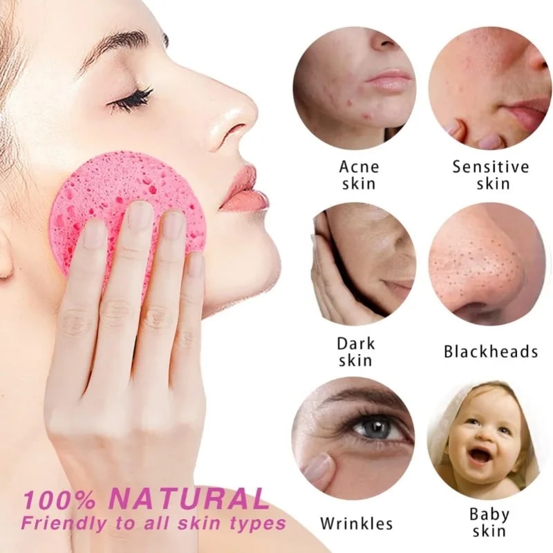 Pack Natural Wood Pulp Compress Face Wash Puff for Soft Cleansing