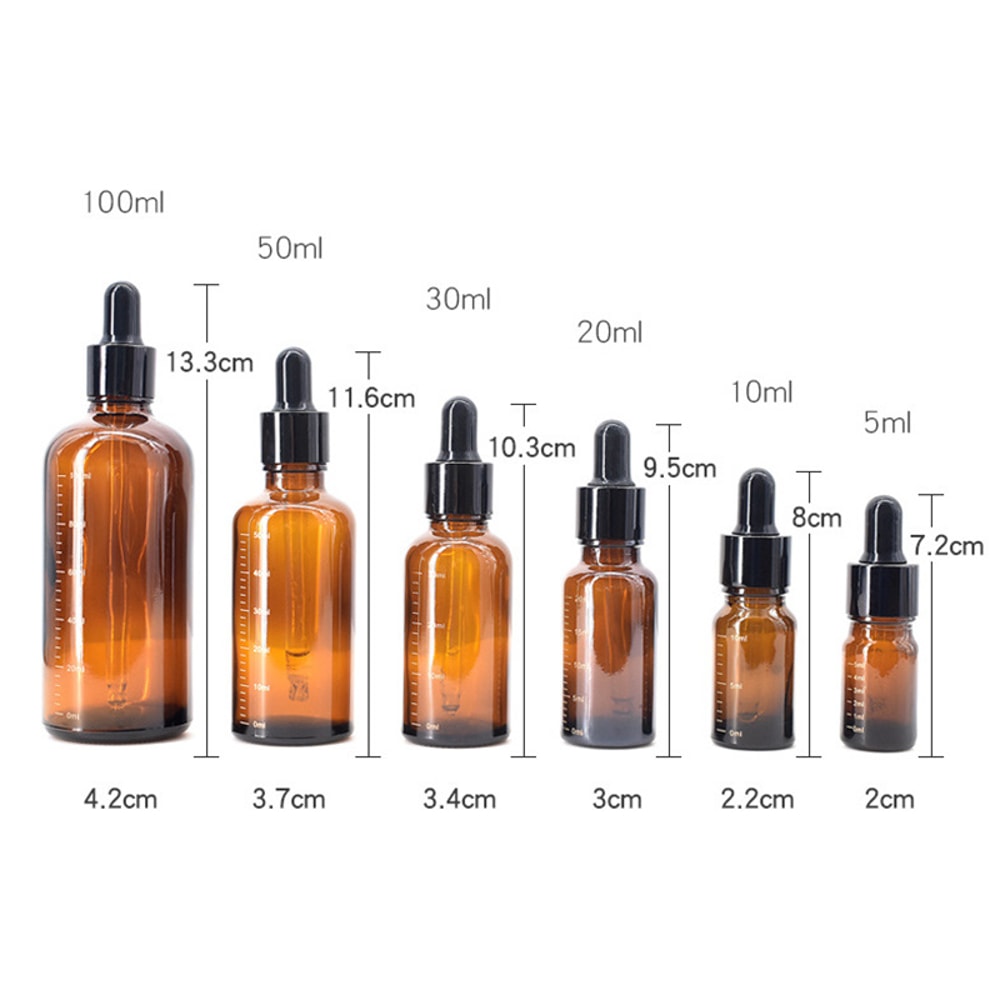 Amber Glass Dropper Bottles with Scale – 5ml to 100ml Refillable Pipette Bottles for Aromatherapy & Travel
