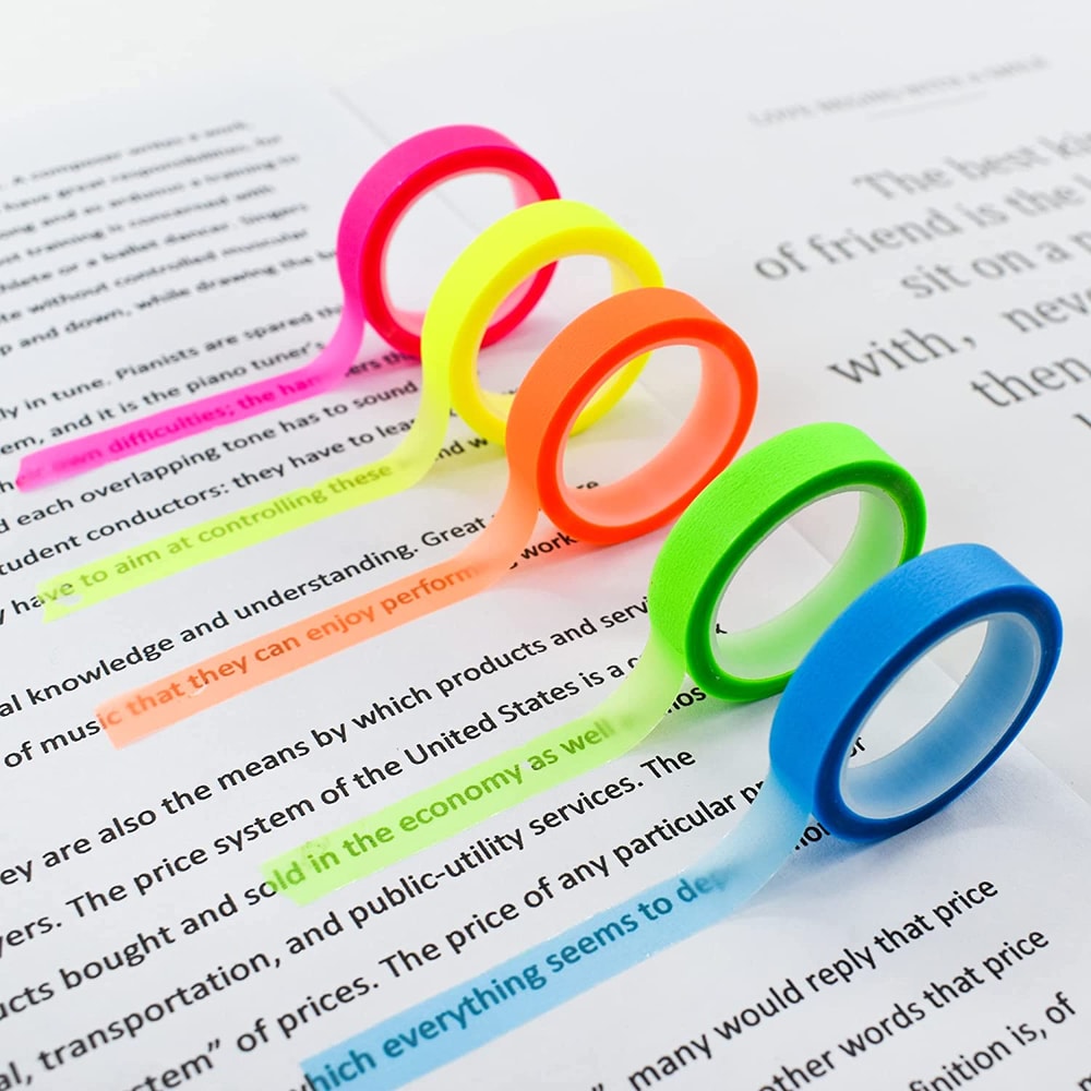 Roll Fluorescent Index Tabs - Transparent Sticky Notes for School & Office