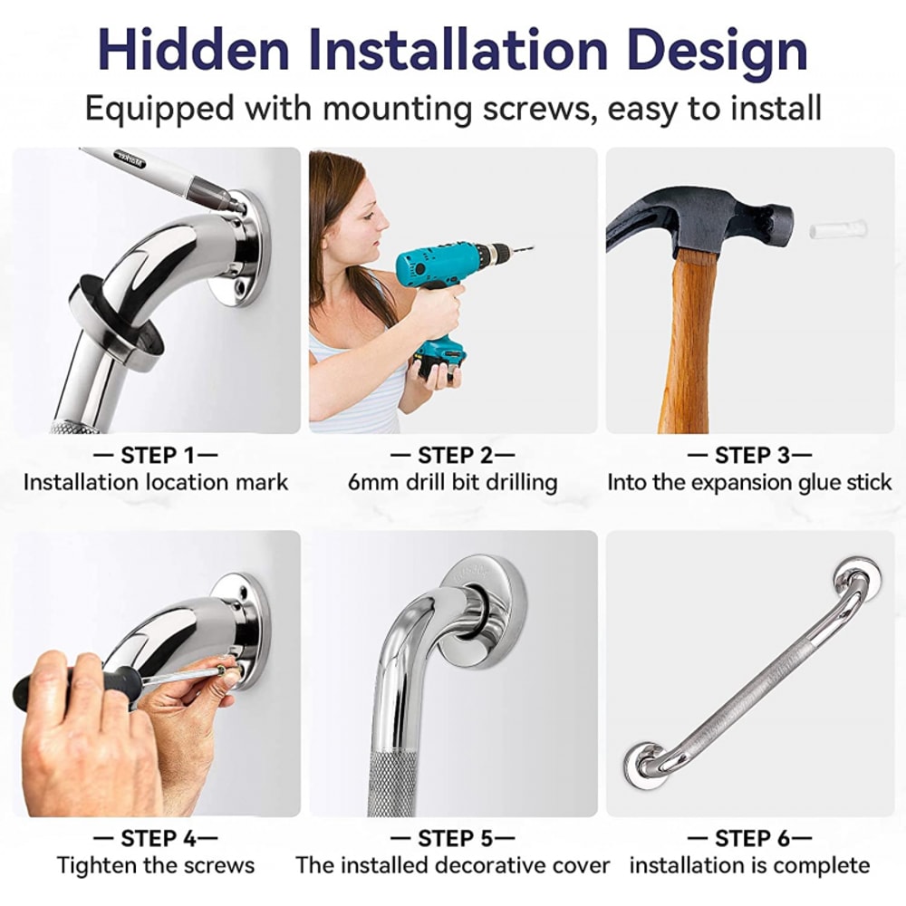 Stainless Steel Bathroom Handrail Grab Bar AntiSlip Shower Safety Support Handle 5