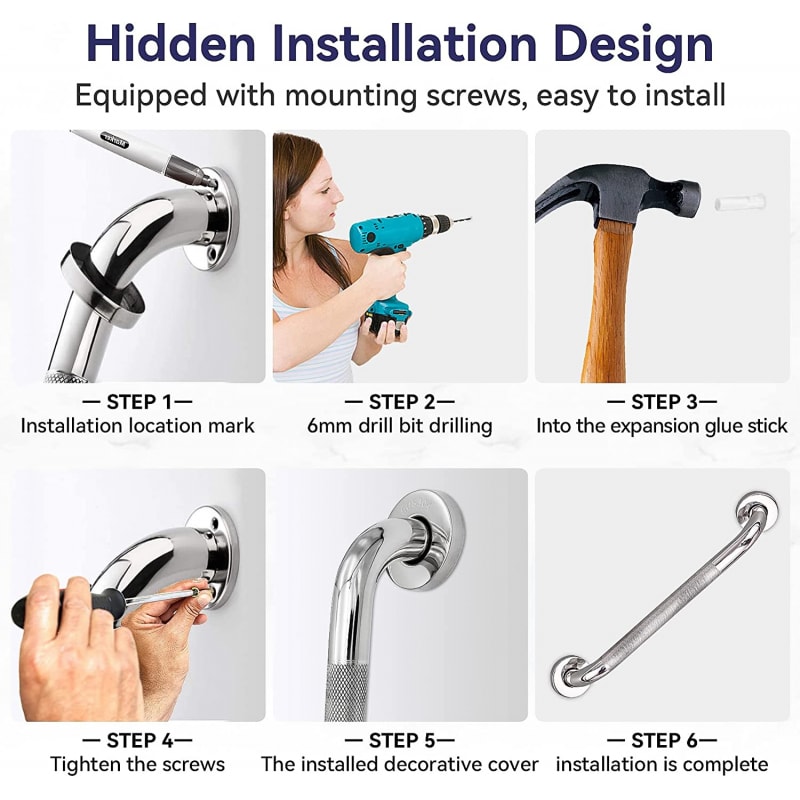 Stainless Steel Bathroom Handrail Grab Bar AntiSlip Shower Safety Support Handle 5