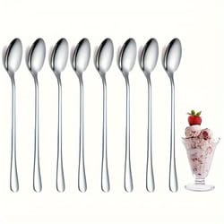 stainless steel long handle spoons set - dishwasher safe for ice cream, coffee, tea, and more