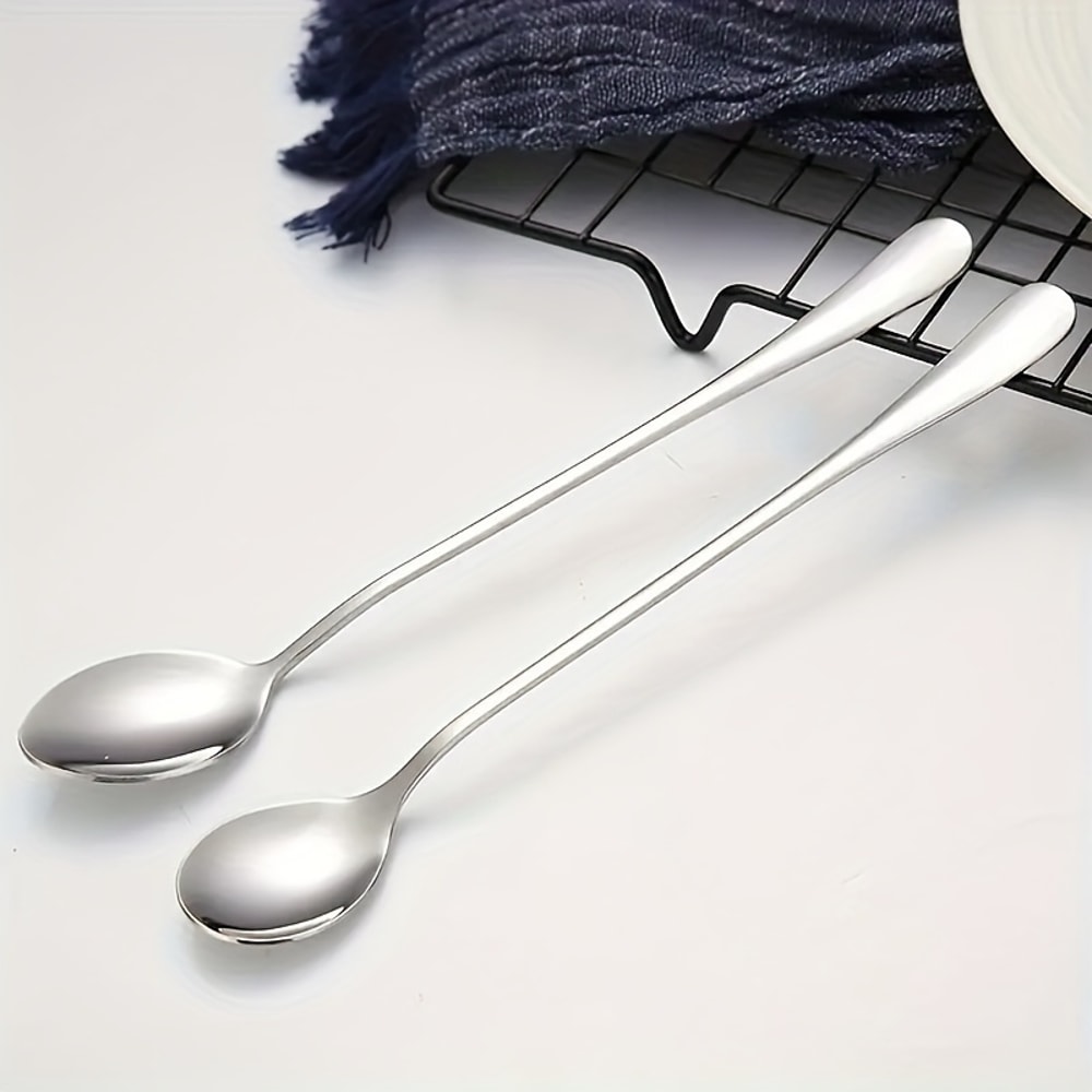 Stainless Steel Long Handle Spoons Set Dishwasher Safe For Ice Cream Coffee Tea And More 1