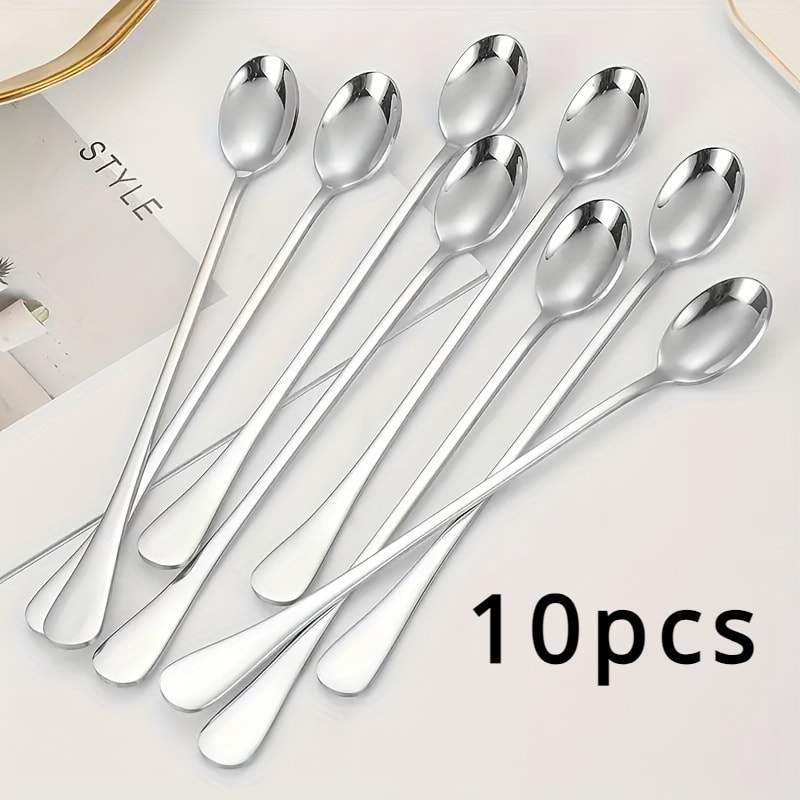 Stainless Steel Long Handle Spoons Set Dishwasher Safe For Ice Cream Coffee Tea And More 6