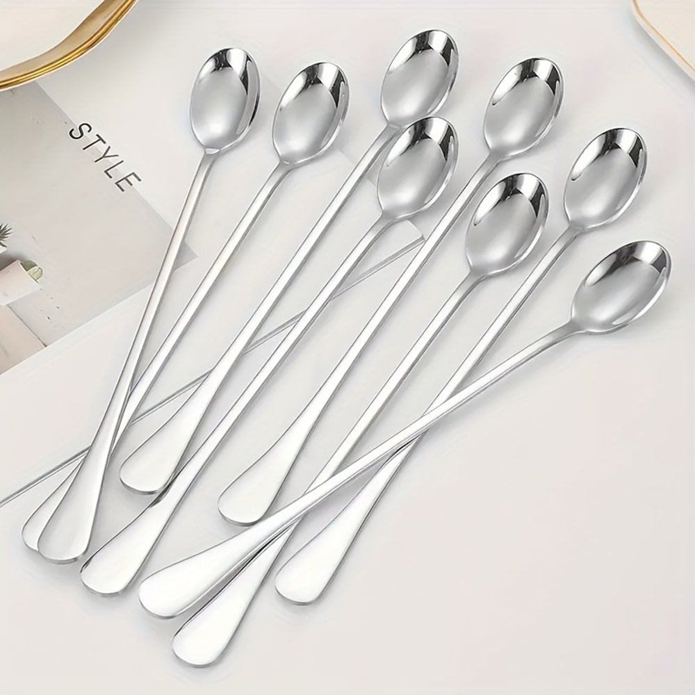 Stainless Steel Long Handle Spoons Set Dishwasher Safe For Ice Cream Coffee Tea And More 4