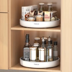multi-functional rotating kitchen organizer - durable plastic storage rack for spices, oils, and fruits