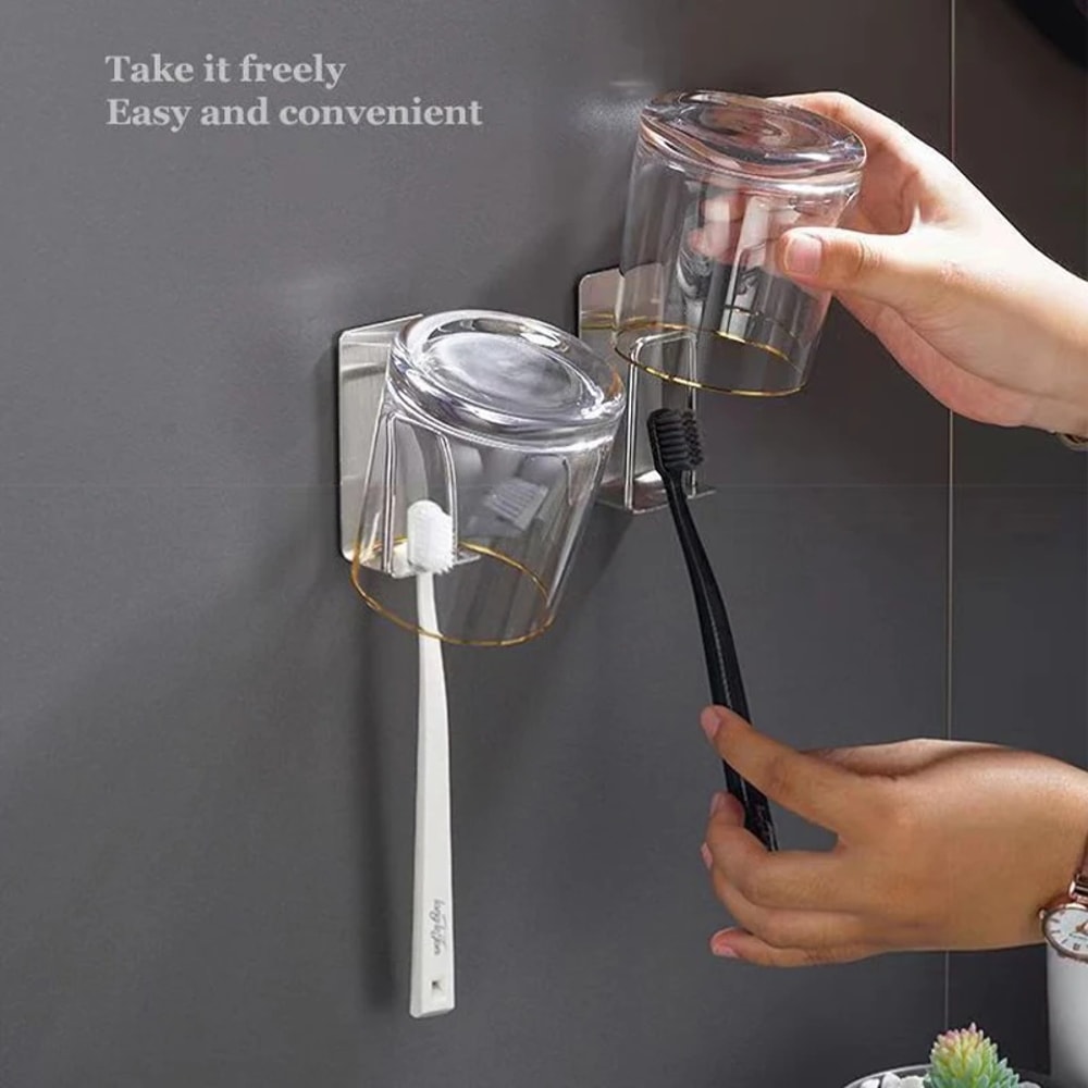 Stainless Steel Wall Mounted Toothbrush Holder SpaceSaving Adhesive Organizer For Home 1