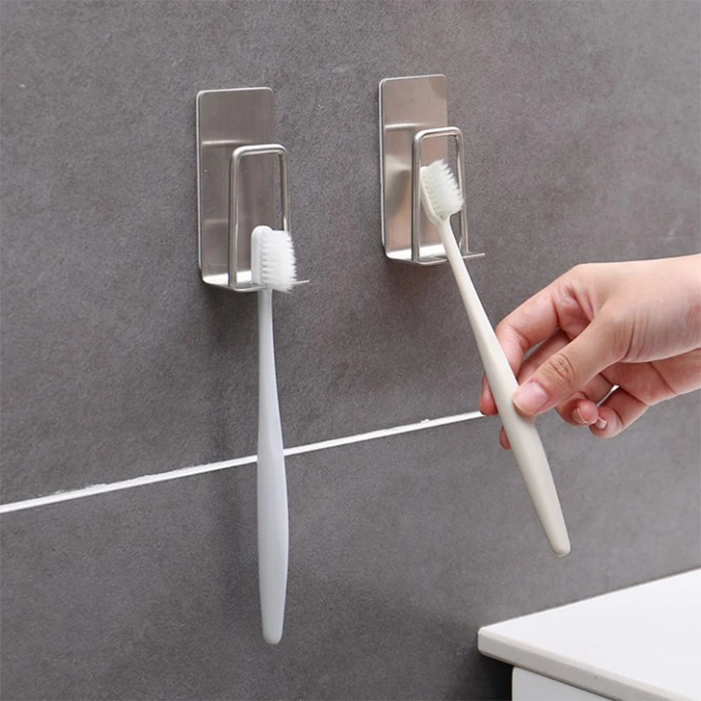Stainless Steel Wall Mounted Toothbrush Holder SpaceSaving Adhesive Organizer For Home 2