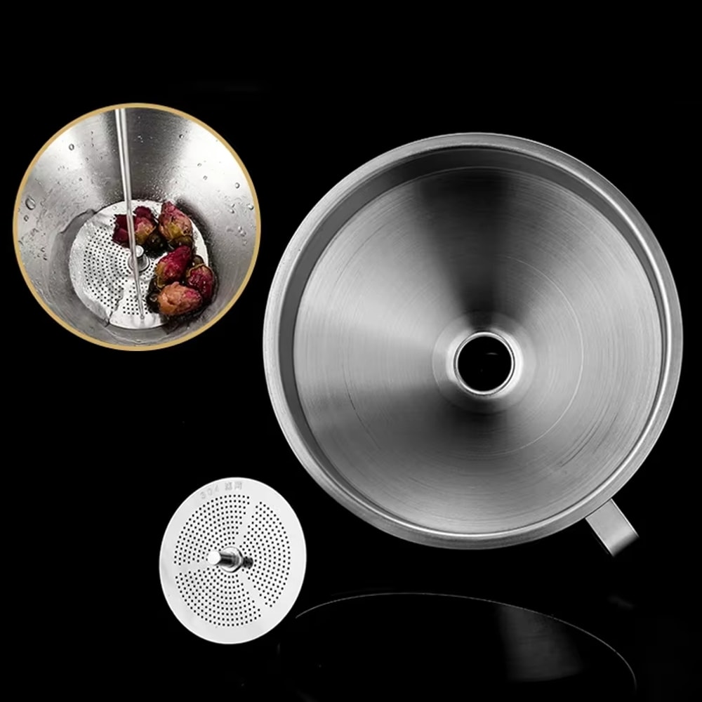 Stainless Steel Funnel with Strainer Small Metal Oil and Liquid Filter for Bottles