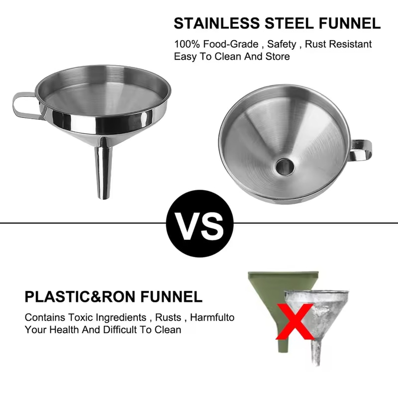 Stainless Steel Funnel with Strainer Small Metal Oil and Liquid Filter for Bottles