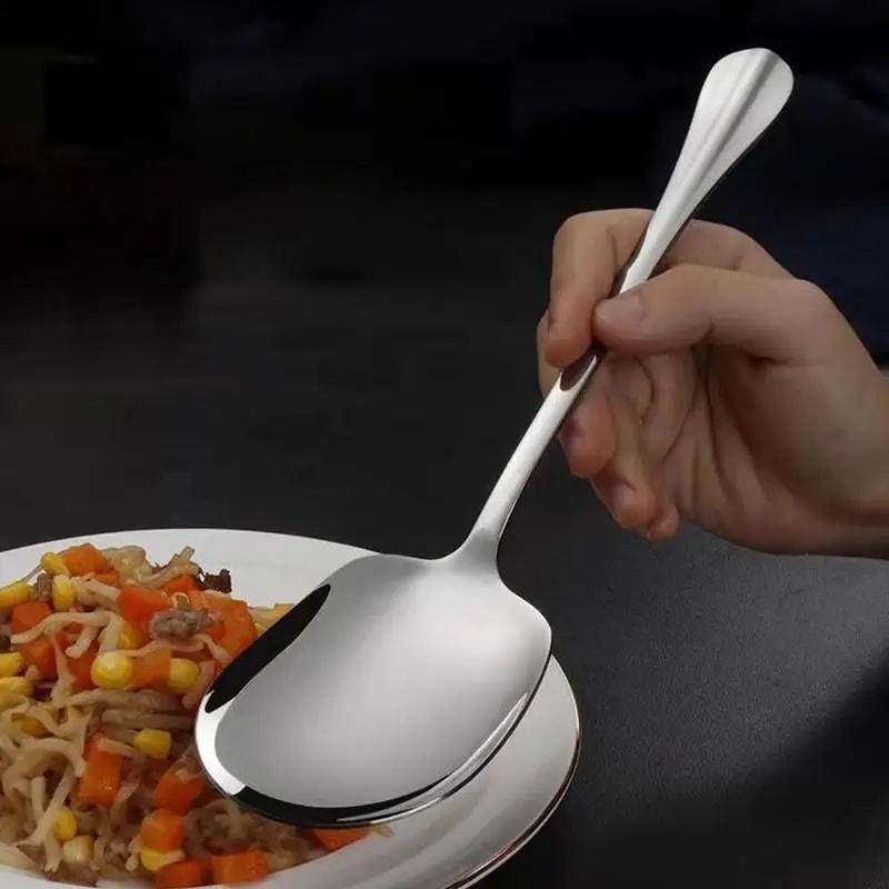 Ergonomic Stainless Steel Rice Spoon - Large Metal Serving Spoon for Kitchen, Pasta & Salad
