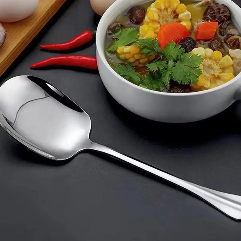 Ergonomic Stainless Steel Rice Spoon - Large Metal Serving Spoon for Kitchen, Pasta & Salad