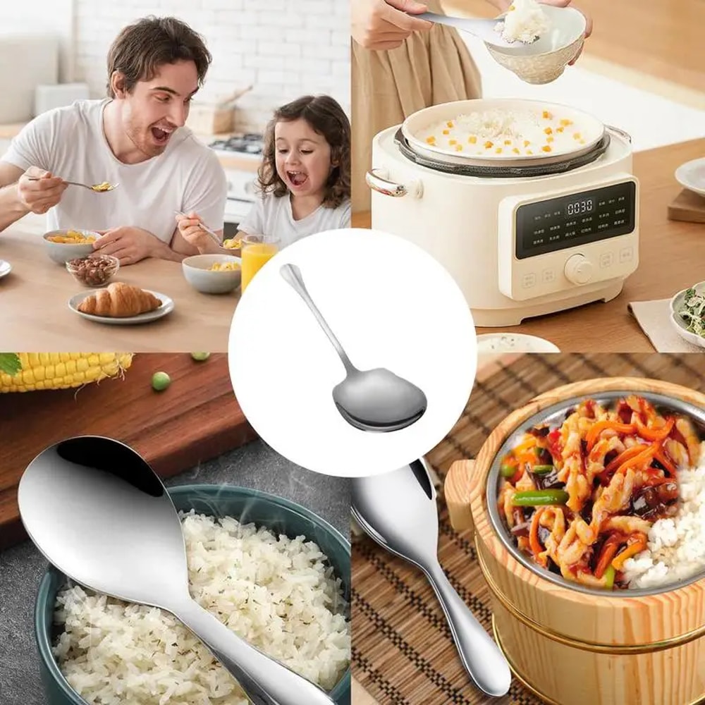 Ergonomic Stainless Steel Rice Spoon - Large Metal Serving Spoon for Kitchen, Pasta & Salad