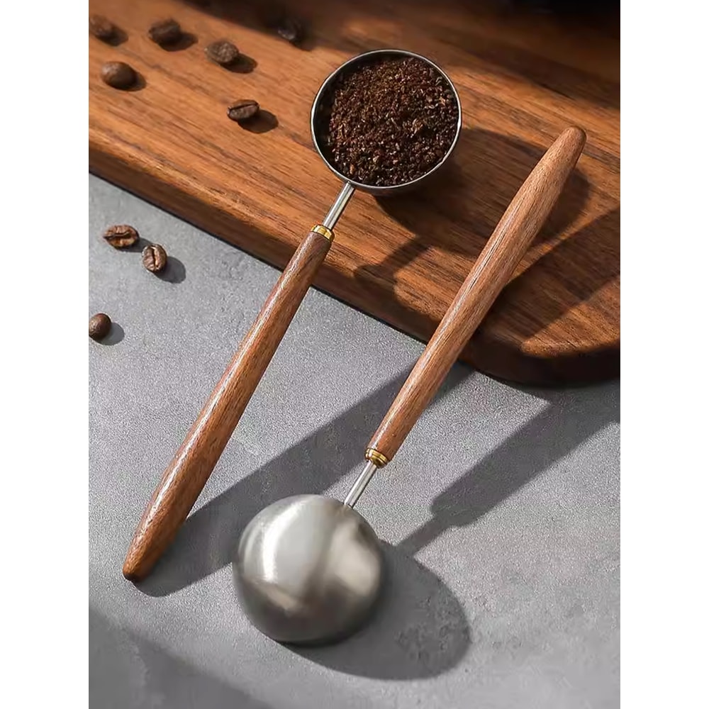 Vintage Walnut Wood Handle Coffee Spoon, Stainless Steel Tea & Seasoning Scoop
