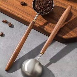vintage walnut wood handle coffee spoon, stainless steel tea & seasoning scoop