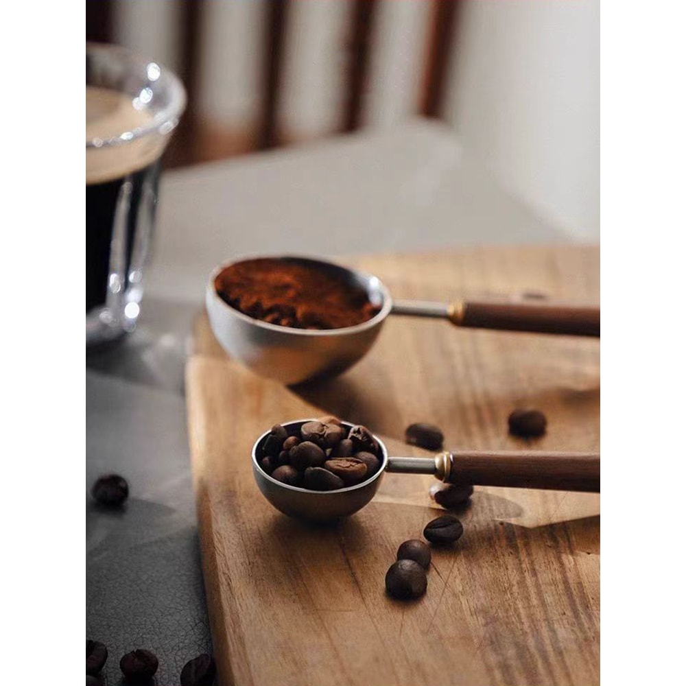 Vintage Walnut Wood Handle Coffee Spoon, Stainless Steel Tea & Seasoning Scoop