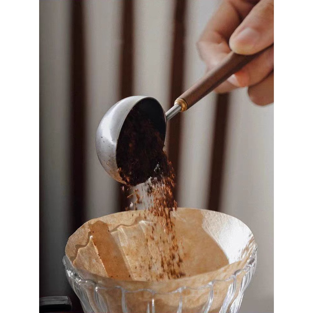 Vintage Walnut Wood Handle Coffee Spoon, Stainless Steel Tea & Seasoning Scoop