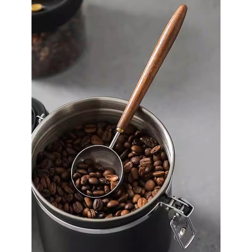 Vintage Walnut Wood Handle Coffee Spoon, Stainless Steel Tea & Seasoning Scoop