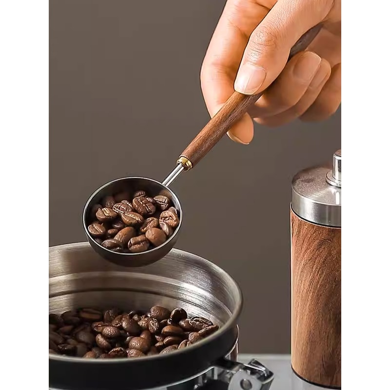 Vintage Walnut Wood Handle Coffee Spoon, Stainless Steel Tea & Seasoning Scoop