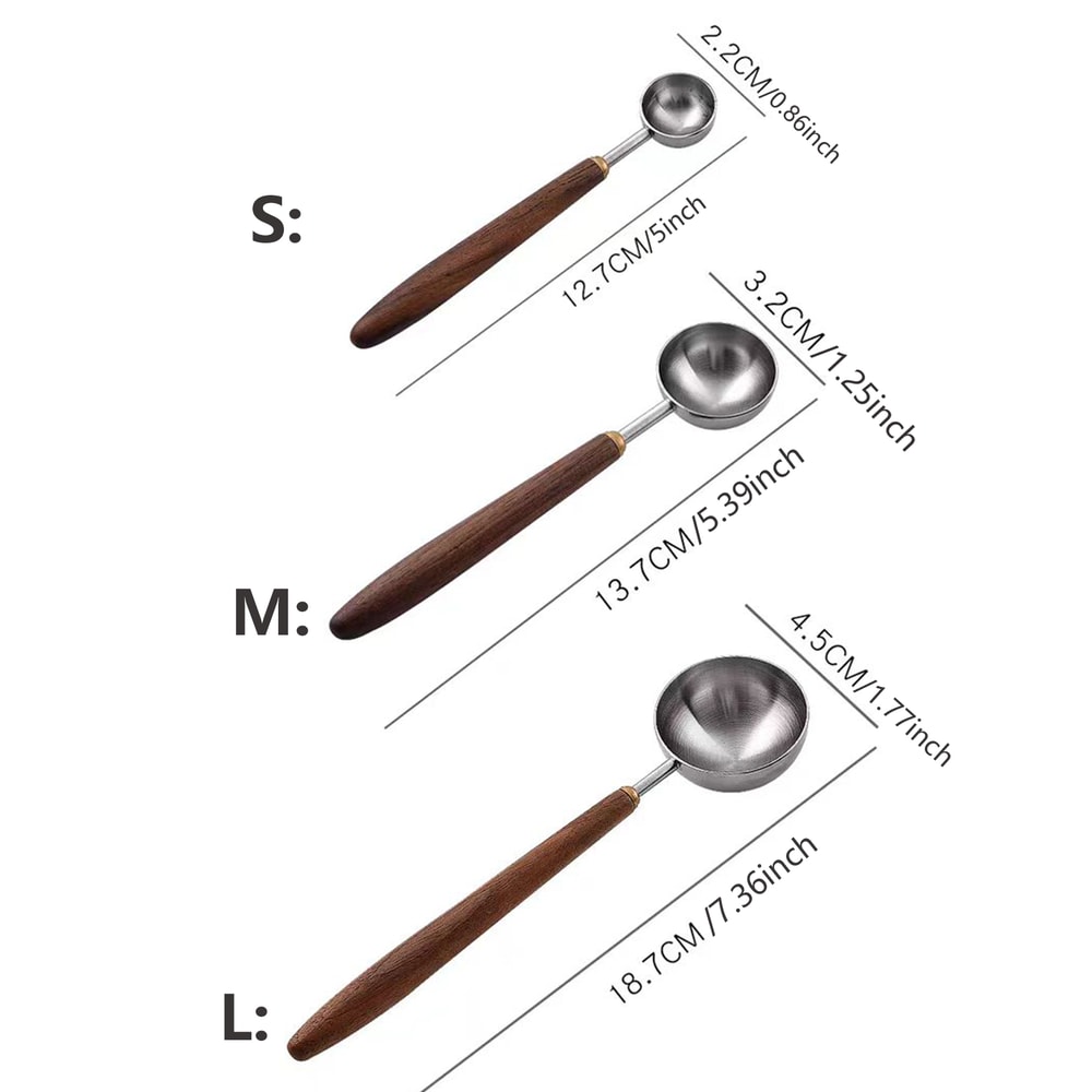 Vintage Walnut Wood Handle Coffee Spoon, Stainless Steel Tea & Seasoning Scoop