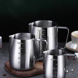 stainless steel frothing pitcher for latte art espresso steaming pitcher with measurement scale for coffee, cappuccino
