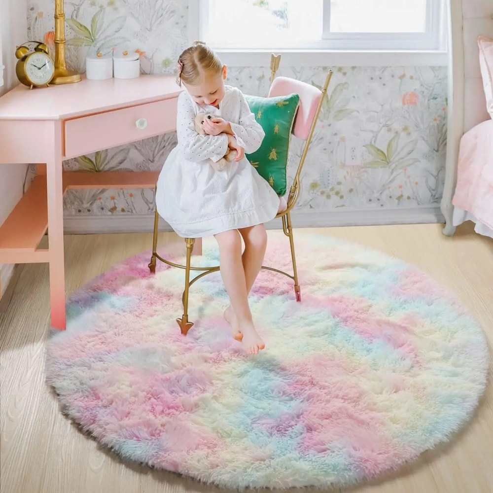 Super Soft Plush Round Rug Fluffy White Carpet For Living Room Bedroom Kid Room Salon Thick Pile H 7