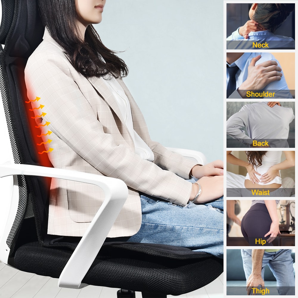 Electric Massager Chair Pad with Heating & Vibrating Features Cervical Neck & Back Cushion for Car & Home Use