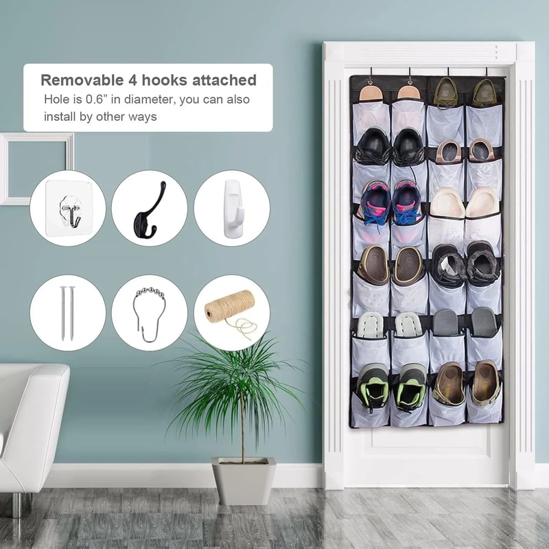 Over The Door Shoe Rack With Mesh Pockets Convenient Hanging Shoe Organizer For Closets 4