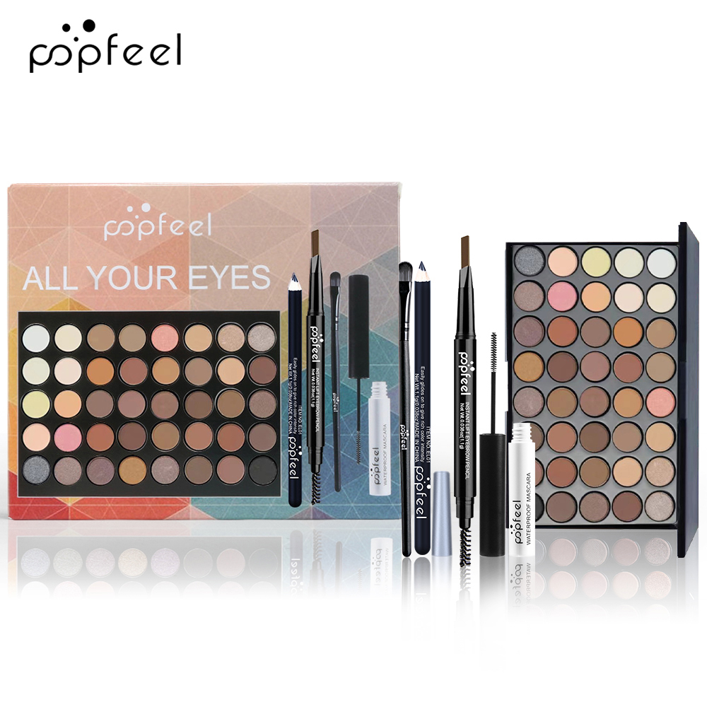 POPFEEL Complete Eye Makeup Set Eyeshadow Palette Eyeliner Mascara Eyebrow Pencil Gift Set For Wom 5