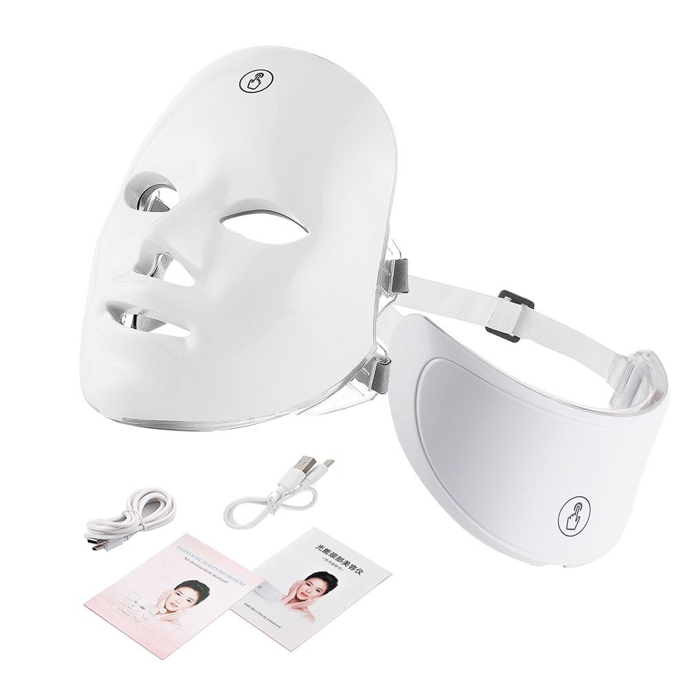 LED Facial and Neck Beauty Mask with Colors Skin Care Photon Neck Massager