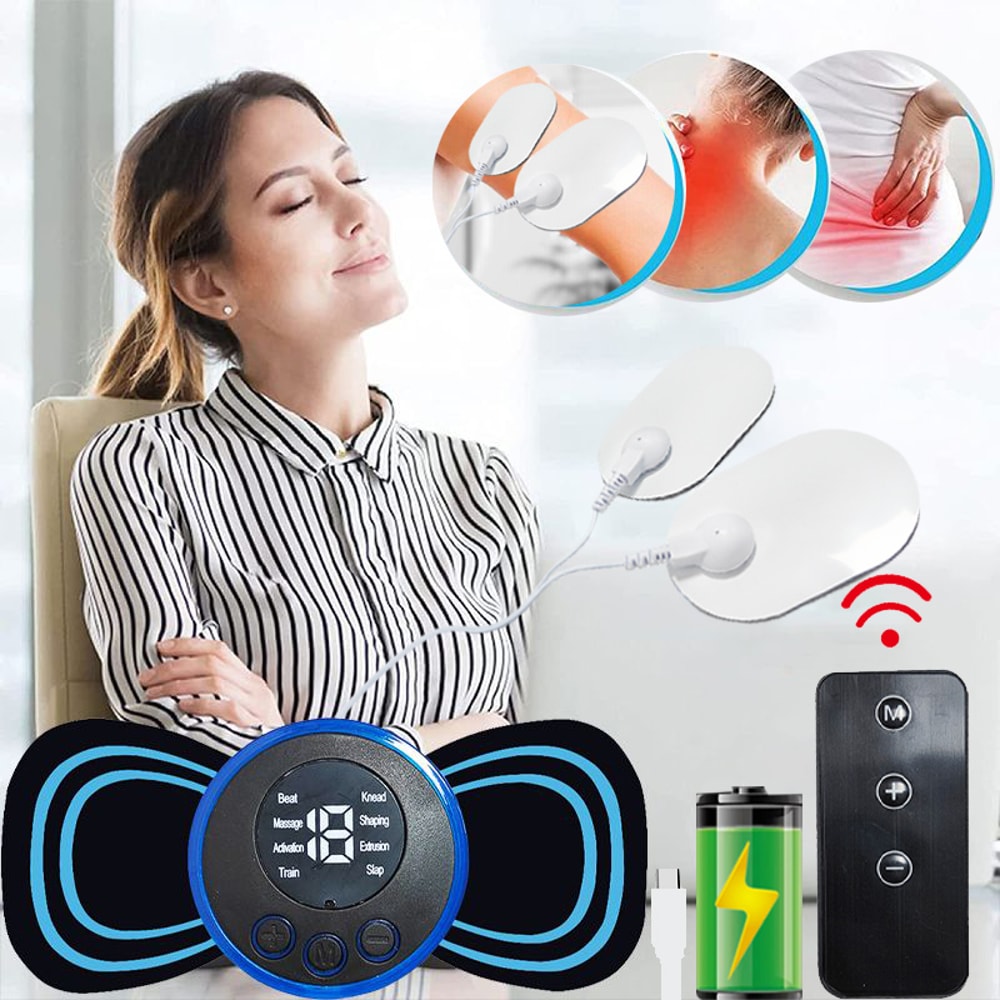 Portable Electric Intelligent Mini Neck Massager Patch for Back and Shoulder - Relaxing Massage with Pad and Remote