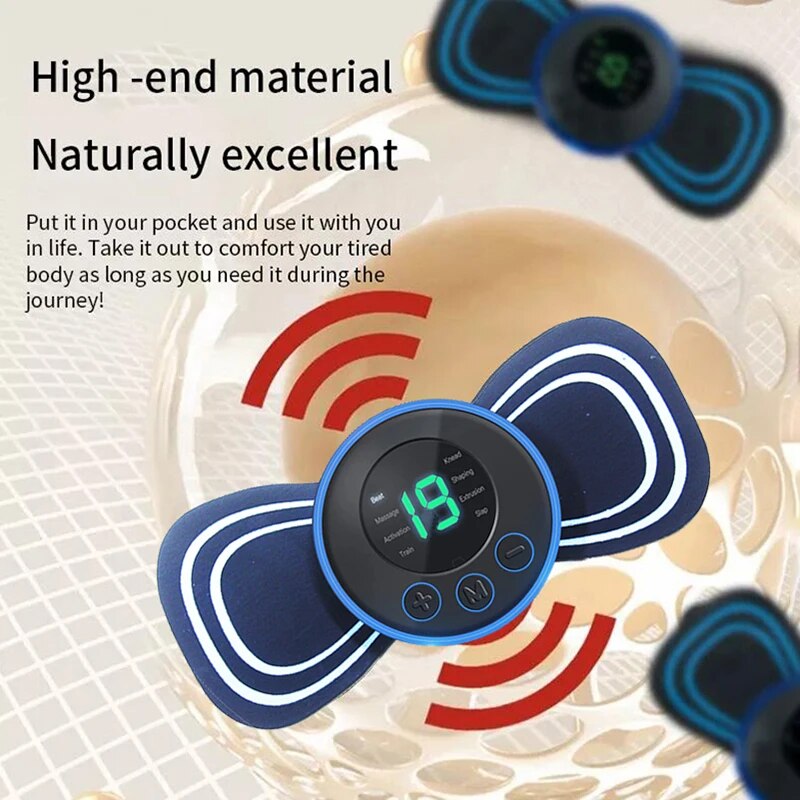 Portable Electric Intelligent Mini Neck Massager Patch for Back and Shoulder - Relaxing Massage with Pad and Remote