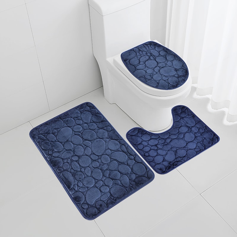 Solid Color Non-slip Stone Pattern Bathroom Mat Set Comfortable, Water-absorbing Piece Set