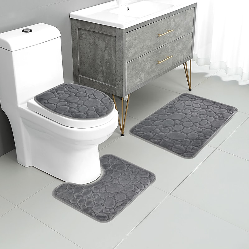 Solid Color Non-slip Stone Pattern Bathroom Mat Set Comfortable, Water-absorbing Piece Set