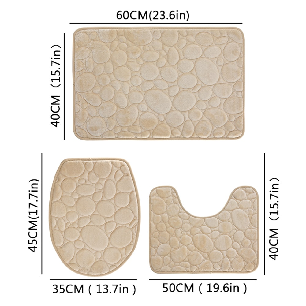 Solid Color Non-slip Stone Pattern Bathroom Mat Set Comfortable, Water-absorbing Piece Set