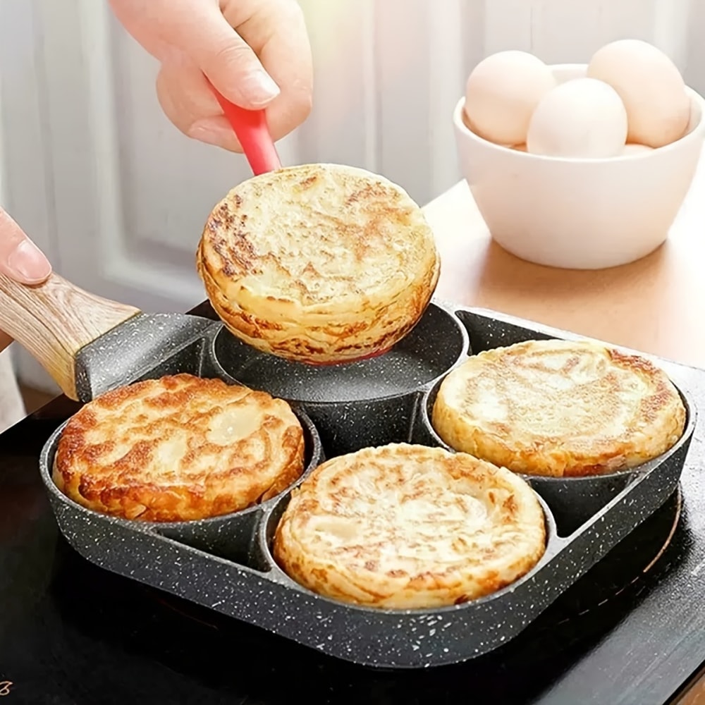 Non-Stick Omelette Pan for Egg Dumplings & Burgers | Medical Stone Four-Hole Breakfast Frying Pan