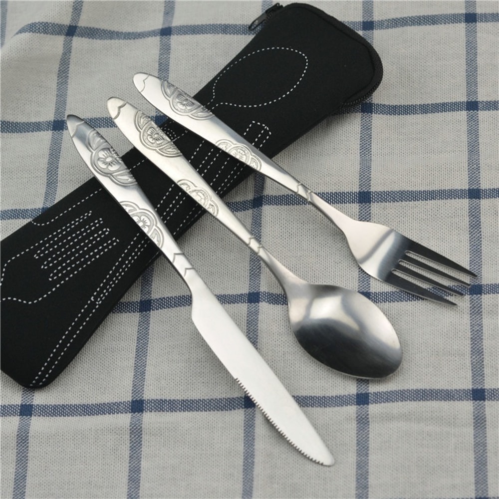 Portable Picnic Set Tableware With Zipper Travel Cutlery Kit Case Perfect For Camping Travel Out 5
