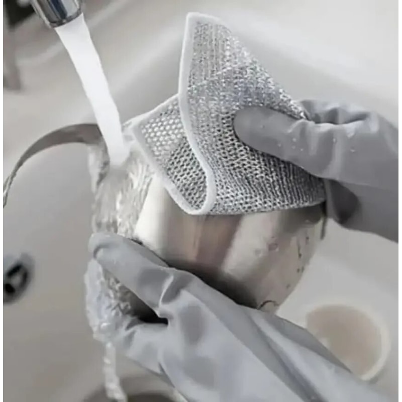 Magic Dishcloth with Silver Wire Cleaning Kitchen Cloth & Built-in Sponge Steel Wire Ball Rag