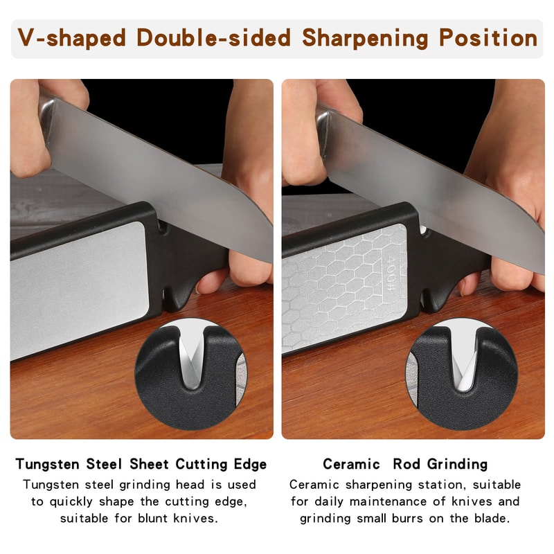 Diamond Knife Sharpener for Kitchen Knives | Dual-Sided Whetstone with Tungsten Steel & Ceramic Grinding Bars