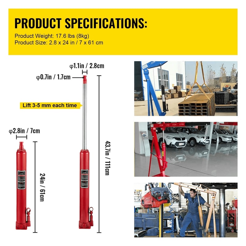 Hydraulic Long Ram Jack Manual Engine Hoist Lift With Flat Base 3
