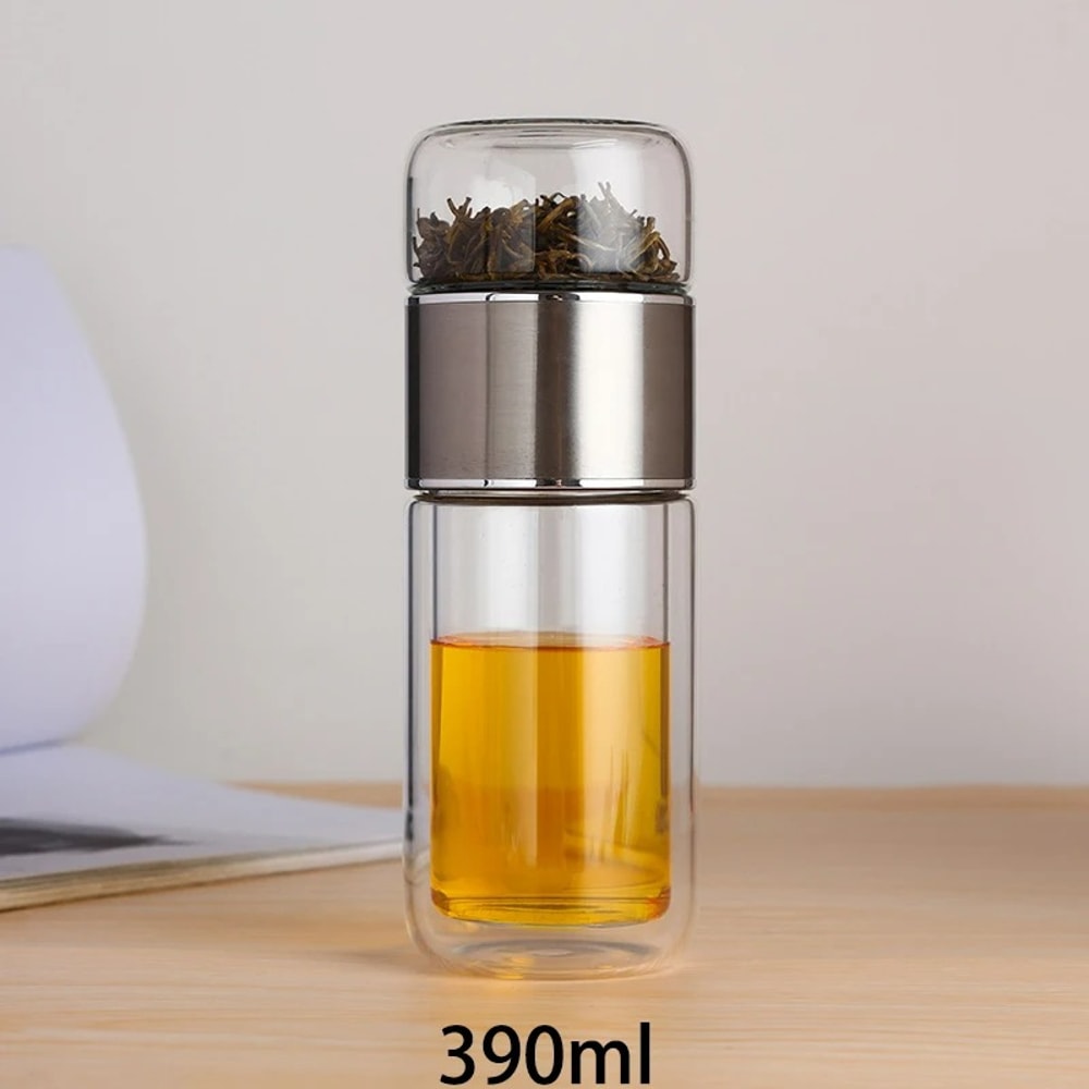 Borosilicate Glass Tea Infuser Water Bottle with Tea Filter Double Layered Tumbler for Hot & Cold Beverages