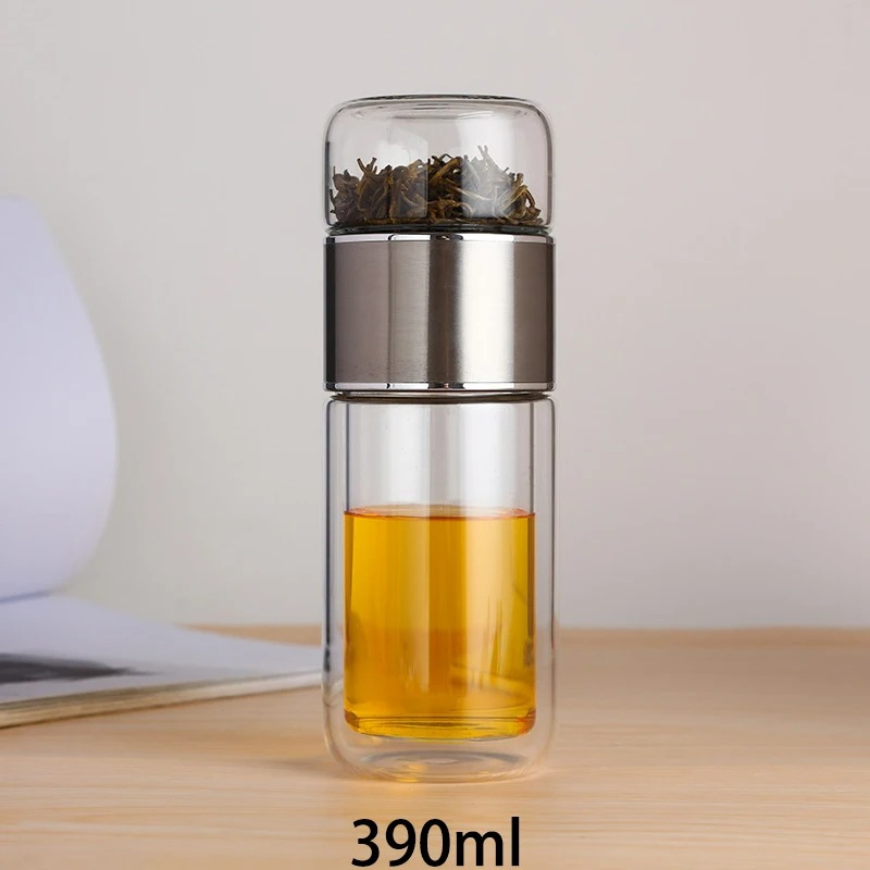 Borosilicate Glass Tea Infuser Water Bottle with Tea Filter Double Layered Tumbler for Hot & Cold Beverages
