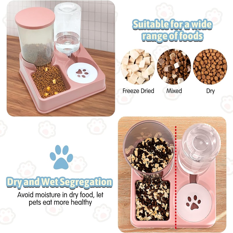 Automatic Pet Feeder and Water Dispenser Set Tilted Gravity Feeder and Waterer for Cats and Small Pets