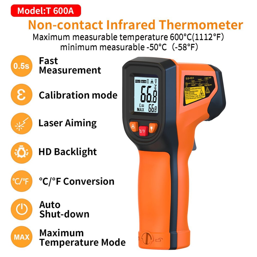 Infrared Thermometer Handheld Heat Temperature Tester for Cooking, Grill, Pizza Oven & Engine Laser Surface