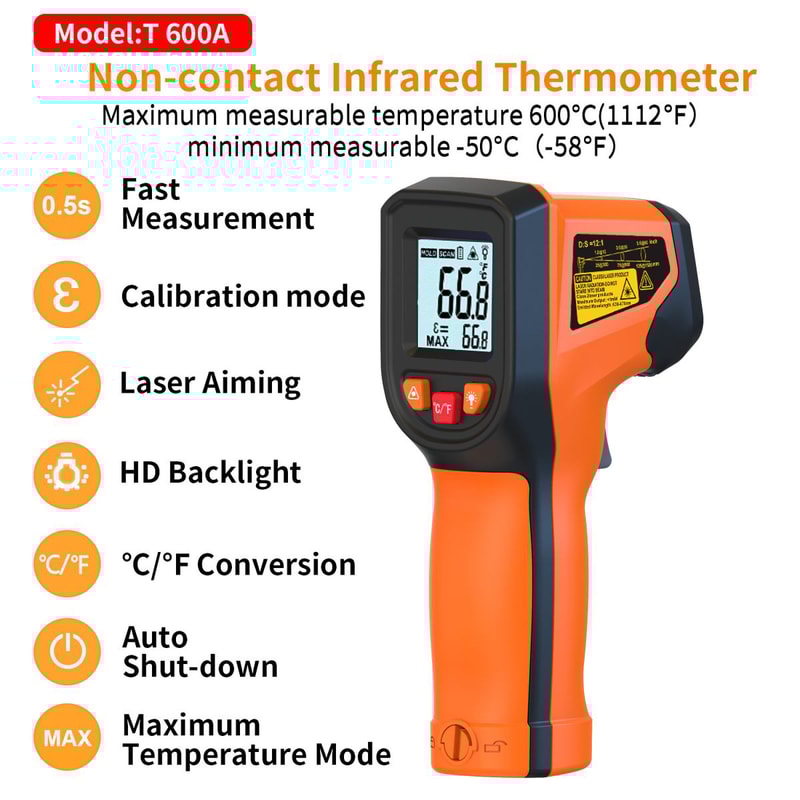 Infrared Thermometer Handheld Heat Temperature Tester for Cooking, Grill, Pizza Oven & Engine Laser Surface