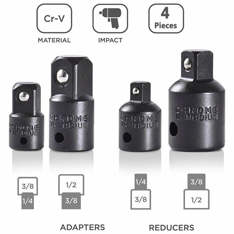 Professional Piece Impact Socket Adapter Set with Drill Converter & Reducers for Power Tools
