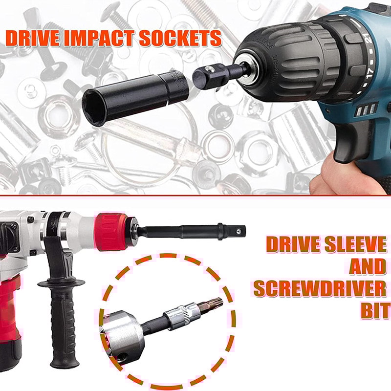 Professional Piece Impact Socket Adapter Set with Drill Converter & Reducers for Power Tools