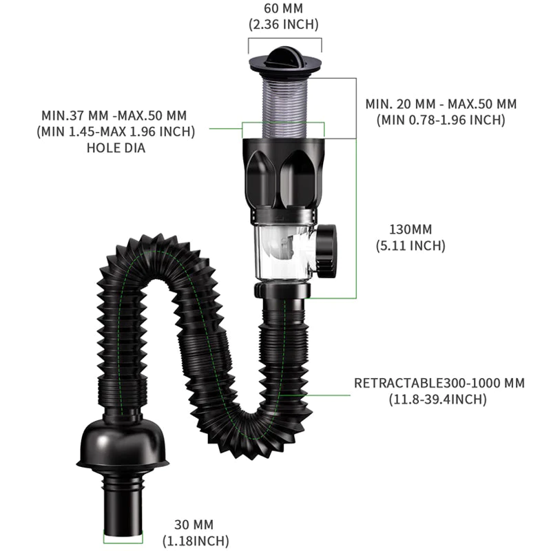 Flip Top AntiOdor Drain Pipe Set Retractable Deodorizing Filter For Kitchen Sink Bathroom Flexib