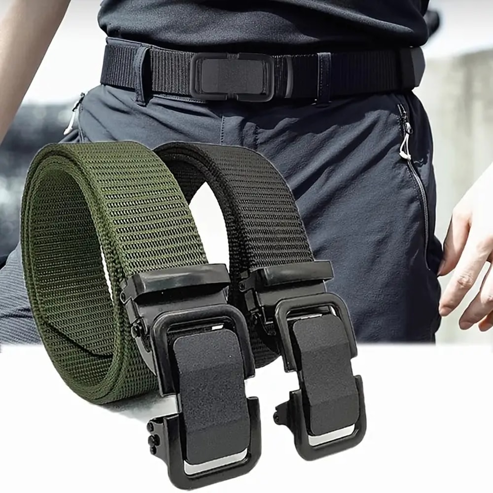 Durable Men Nylon Webbing Belt With Automatic Metal Buckle For Outdoor Work Everyday Wear 0