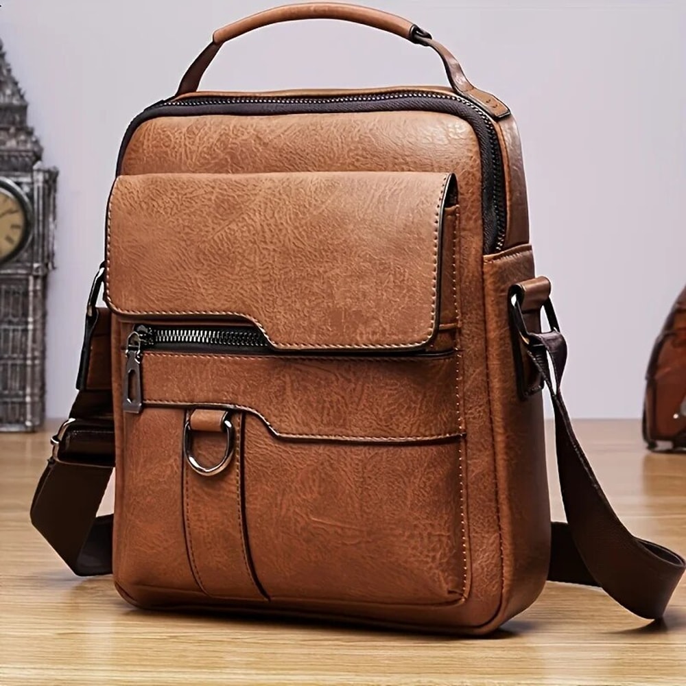 PU Leather Men Shoulder Bag for iPad Business Crossbody Messenger Bag